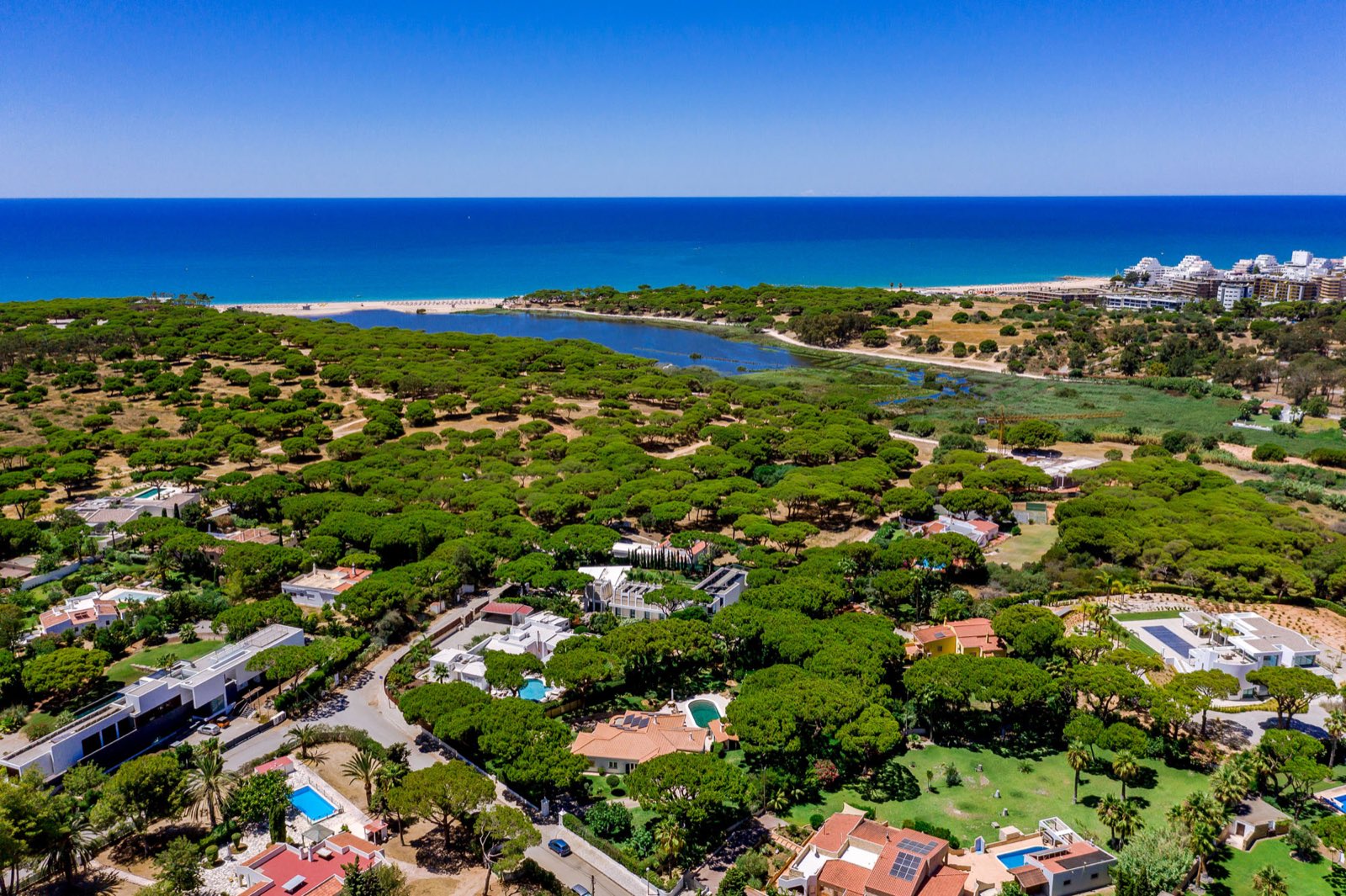 Aerial view of the Algarve coastline near Casa da Fortuna